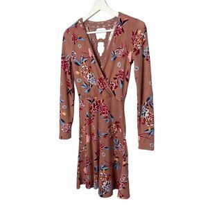 Candies XS Long Sleeve Floral Fit & Flare Mini Dress Pink Boho Casual